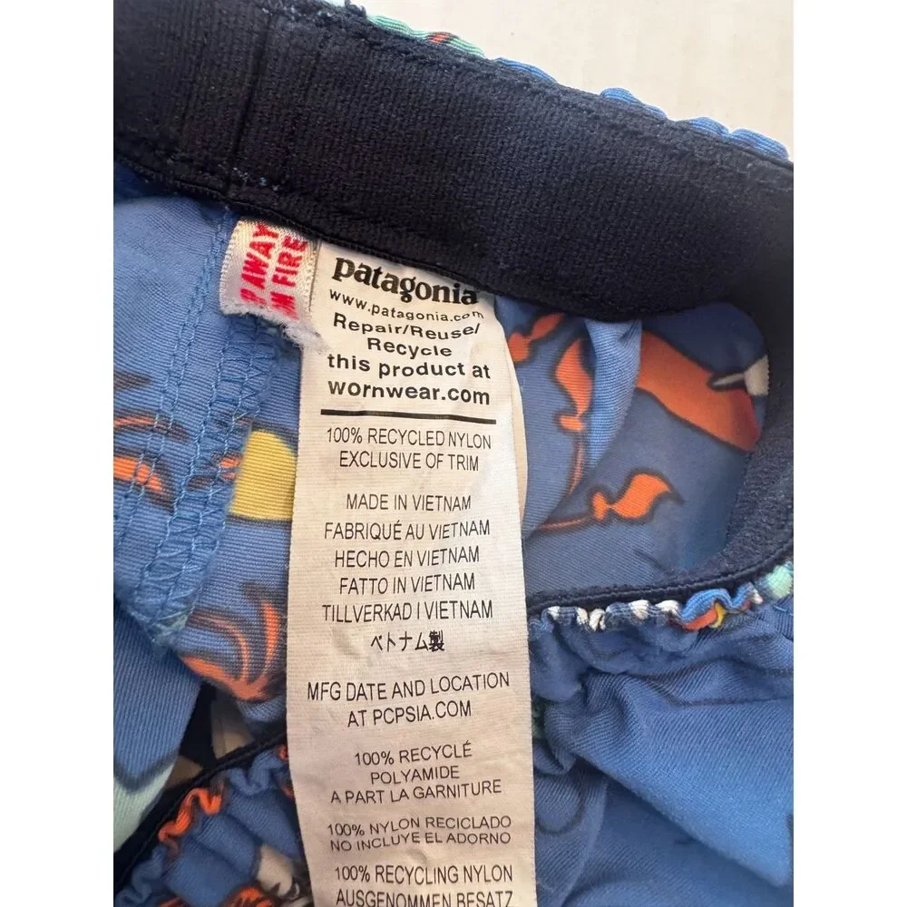 Patagonia Baby Baggies Swim Trunks 4T Blue Surf Fish Print Recycled Nylon